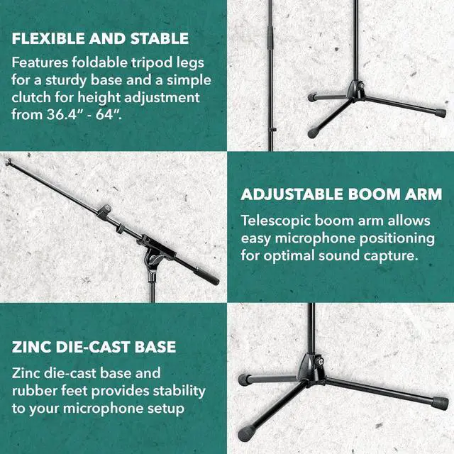 Alt view image 2 of 6 - Konig & Meyer 21080.500.55 Tripod Microphone Stand w/Telescoping Boom | Clutch Height Adjustment | Soft-Touch Lock | Folding Leg Dgn | Zinc Die-Cast Base | German Made | Black