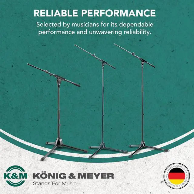 Alt view image 4 of 6 - Konig & Meyer 21080.500.55 Tripod Microphone Stand w/Telescoping Boom | Clutch Height Adjustment | Soft-Touch Lock | Folding Leg Dgn | Zinc Die-Cast Base | German Made | Black