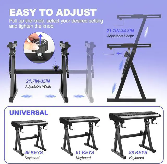 Alt view image 5 of 6 - Keyboard Stand Piano Duty Stand Z Style Adjustable Keyboard Holder Piano Keyboard Stand Fits 54, 61 And 88 Keys Electric Keyboards Digital Pianos