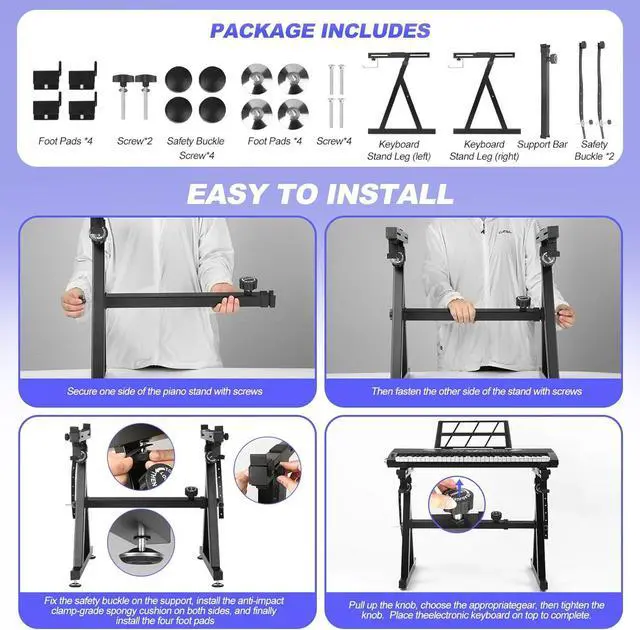 Alt view image 6 of 6 - Keyboard Stand Piano Duty Stand Z Style Adjustable Keyboard Holder Piano Keyboard Stand Fits 54, 61 And 88 Keys Electric Keyboards Digital Pianos