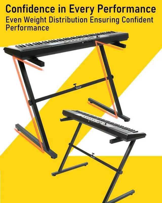 Alt view image 3 of 7 - Z-Style Keyboard Stand, Adjustable Width for 61/88 Key Keyboards, Sturdy & Durable Digital Piano Stand, Easy Storage, Sleek Black.