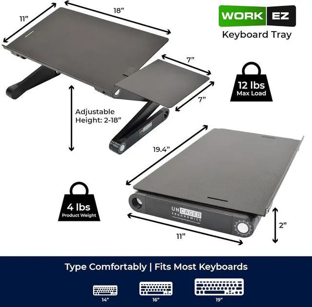 Alt view image 4 of 7 - WorkEZ Adjustable Computer Keyboard Stand for Desk, Keyboard & Mouse Riser, Ergonomic Portable Stand for Desktop, Computer Keypad Riser for Desk