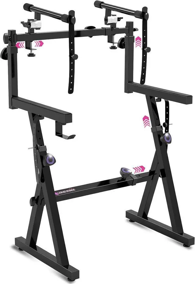 Main image of Dual Piano Keyboard Stand with 2nd Tier - Z Style Adjustable and Portable 2 Tier Heavy Duty Music Stand for Synths and Electric Digital Keyboards - Fits 54 61 88 Key Pianos