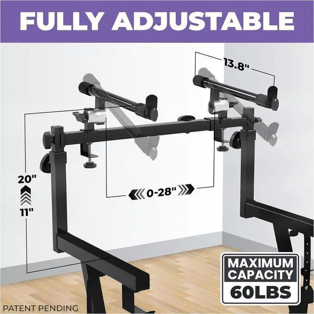 Alt view image 3 of 6 - Dual Piano Keyboard Stand with 2nd Tier - Z Style Adjustable and Portable 2 Tier Heavy Duty Music Stand for Synths and Electric Digital Keyboards - Fits 54 61 88 Key Pianos