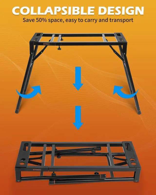 Alt view image 2 of 6 - Collapsible Piano Keyboard Stand - Adjustable and Portable Heavy Duty Music Stand - Fits 54/61/88 Key Electric Digital Pianos - Sturdy Musical Keyboard Table