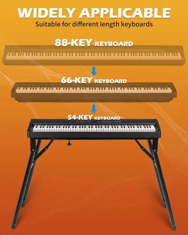 Alt view image 3 of 6 - Collapsible Piano Keyboard Stand - Adjustable and Portable Heavy Duty Music Stand - Fits 54/61/88 Key Electric Digital Pianos - Sturdy Musical Keyboard Table