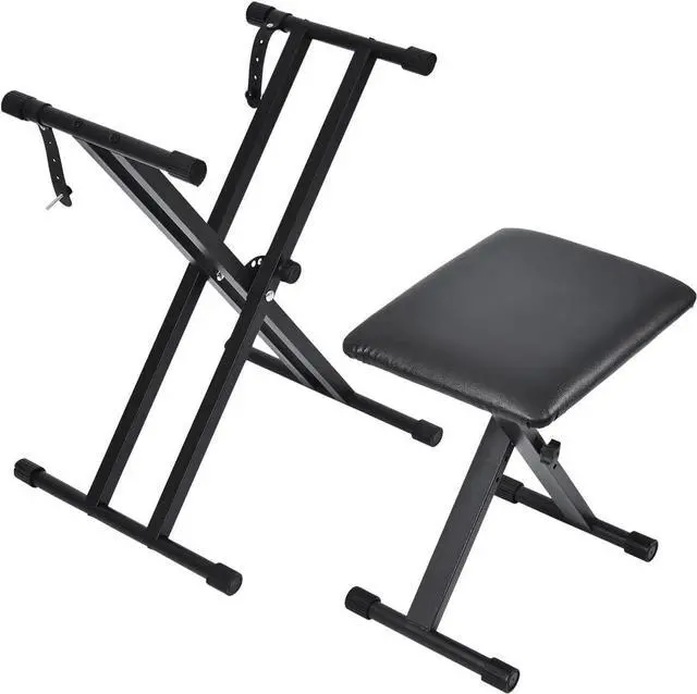 Main image of Keyboard & Bench Set, 2024 Upgrade Heavy Duty Double-X Keyboard Stand, Adjustable & Portable Digital Piano Stand with Locking Straps