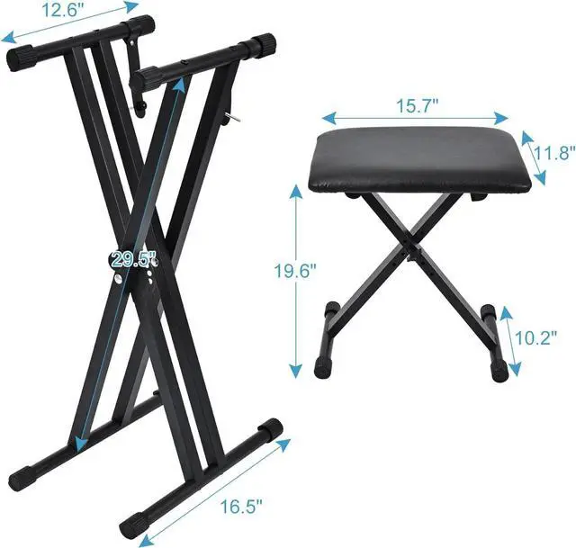 Alt view image 2 of 7 - Keyboard & Bench Set, 2024 Upgrade Heavy Duty Double-X Keyboard Stand, Adjustable & Portable Digital Piano Stand with Locking Straps