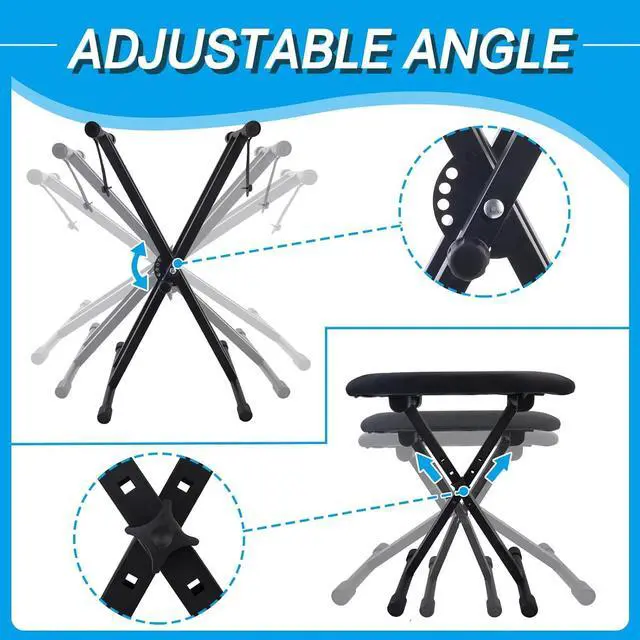 Alt view image 3 of 7 - Piano Keyboard Stand and Bench Set, Double-X Keyboard Stand Adjustable Digital Piano Stand with Lockable Straps, (Piano Keyboard Stand x 1, Piano Bench x 1), Black