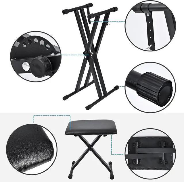 Alt view image 4 of 7 - Keyboard & Bench Set, 2024 Upgrade Heavy Duty Double-X Keyboard Stand, Adjustable & Portable Digital Piano Stand with Locking Straps