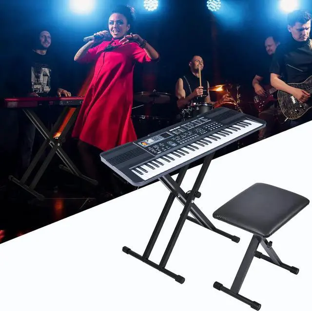 Alt view image 6 of 7 - Keyboard & Bench Set, 2024 Upgrade Heavy Duty Double-X Keyboard Stand, Adjustable & Portable Digital Piano Stand with Locking Straps