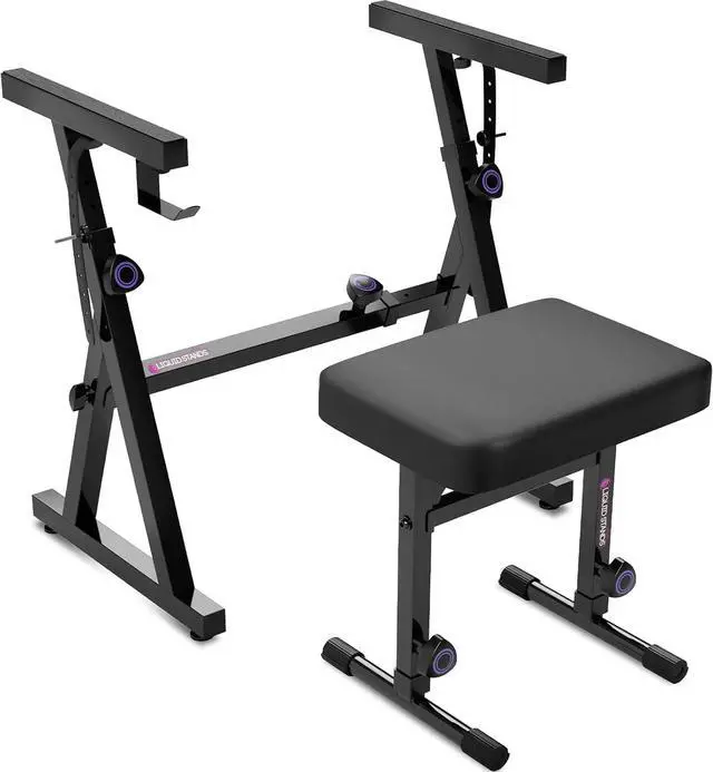 Main image of Portable Heavy Duty Digital Piano Stand & Bench Set - Adjustable Keyboard Music Stand & Seat for 54-88 Key Electric Pianos