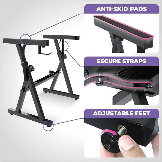 Alt view image 4 of 6 - Portable Heavy Duty Digital Piano Stand & Bench Set - Adjustable Keyboard Music Stand & Seat for 54-88 Key Electric Pianos