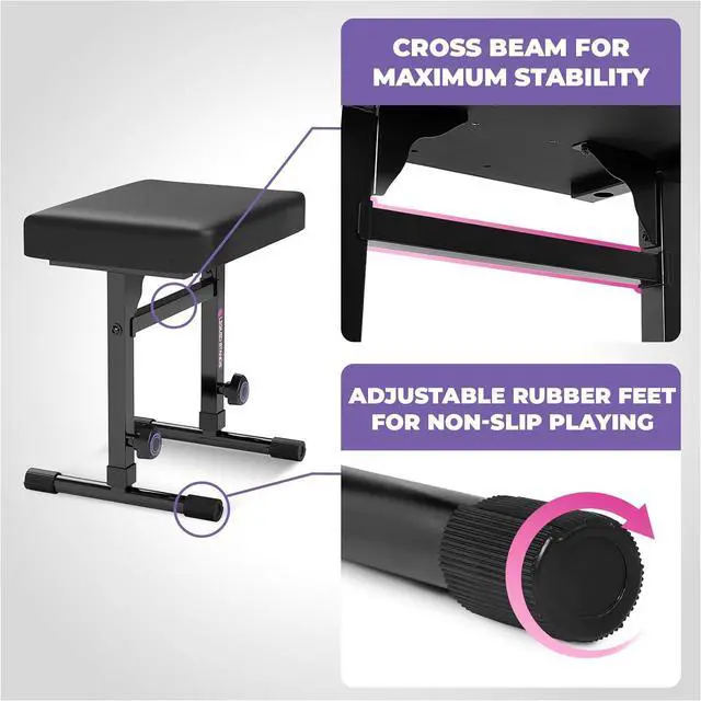 Alt view image 5 of 6 - Portable Heavy Duty Digital Piano Stand & Bench Set - Adjustable Keyboard Music Stand & Seat for 54-88 Key Electric Pianos