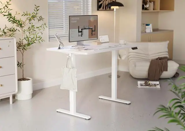 Alt view image 2 of 7 - Electric Standing Desk Adjustable Height, 40 x 24 Inches Stand up Desk with Cable Management, Home Office Desks with Splice Board & White Frame, White Top