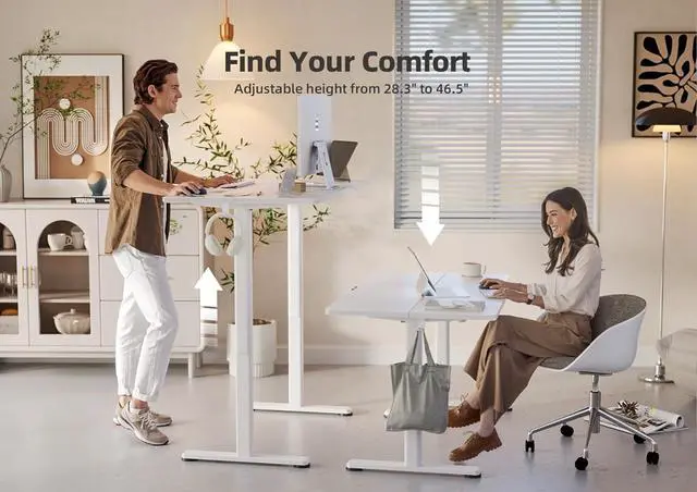 Alt view image 4 of 7 - Electric Standing Desk Adjustable Height, 40 x 24 Inches Stand up Desk with Cable Management, Home Office Desks with Splice Board & White Frame, White Top
