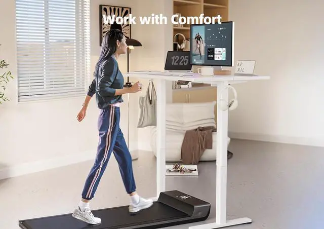 Alt view image 5 of 7 - Electric Standing Desk Adjustable Height, 40 x 24 Inches Stand up Desk with Cable Management, Home Office Desks with Splice Board & White Frame, White Top