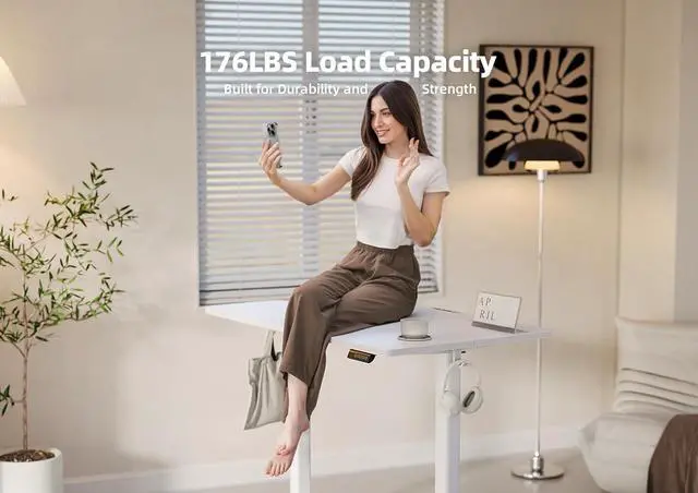 Alt view image 7 of 7 - Electric Standing Desk Adjustable Height, 40 x 24 Inches Stand up Desk with Cable Management, Home Office Desks with Splice Board & White Frame, White Top