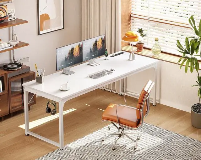 Alt view image 2 of 7 - 71 Inch Computer Desk with USB Ports, Large Office Desk, Long Study Student Writing Desk, White