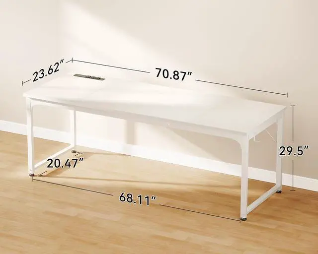 Alt view image 3 of 7 - 71 Inch Computer Desk with USB Ports, Large Office Desk, Long Study Student Writing Desk, White