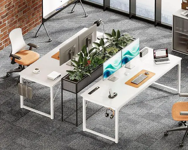 Alt view image 4 of 7 - 71 Inch Computer Desk with USB Ports, Large Office Desk, Long Study Student Writing Desk, White