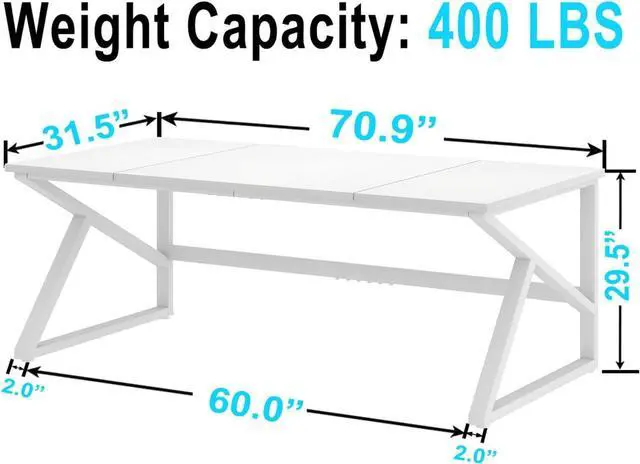 Alt view image 2 of 7 - IBF Large White Desk, Wooden and Metal 70 Inch Computer Desk, Modern Extra Long Double Desks for Home Office Executive Writing Study Gaming, Farmhouse 2 Person PC Laptop Table in Bedroom Living Room