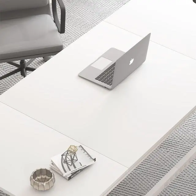 Alt view image 6 of 7 - IBF Large White Desk, Wooden and Metal 70 Inch Computer Desk, Modern Extra Long Double Desks for Home Office Executive Writing Study Gaming, Farmhouse 2 Person PC Laptop Table in Bedroom Living Room