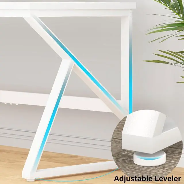 Alt view image 7 of 7 - IBF Large White Desk, Wooden and Metal 70 Inch Computer Desk, Modern Extra Long Double Desks for Home Office Executive Writing Study Gaming, Farmhouse 2 Person PC Laptop Table in Bedroom Living Room