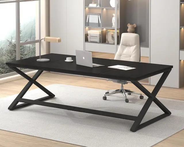 Main image of Black Desk, Large Home Office Work Desk, 78.7 Long Computer Desks, Simple Wide Study Writing Desk, Wood Metal Double PC Executive Workstation Gaming Desk Computer Table for Bedroom, Black Oak