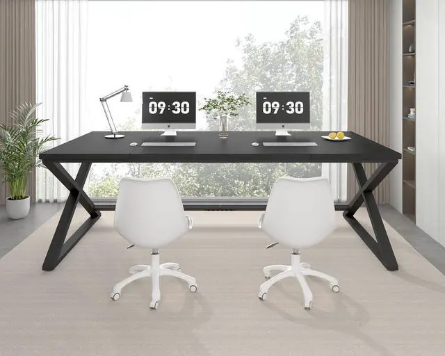 Alt view image 5 of 7 - Black Desk, Large Home Office Work Desk, 78.7 Long Computer Desks, Simple Wide Study Writing Desk, Wood Metal Double PC Executive Workstation Gaming Desk Computer Table for Bedroom, Black Oak
