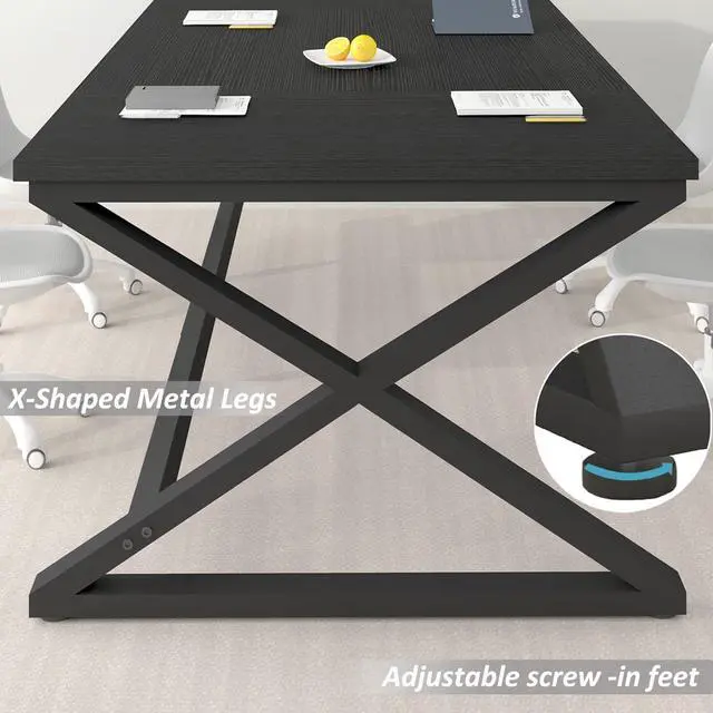 Alt view image 4 of 7 - Black Desk, Large Home Office Work Desk, 78.7 Long Computer Desks, Simple Wide Study Writing Desk, Wood Metal Double PC Executive Workstation Gaming Desk Computer Table for Bedroom, Black Oak