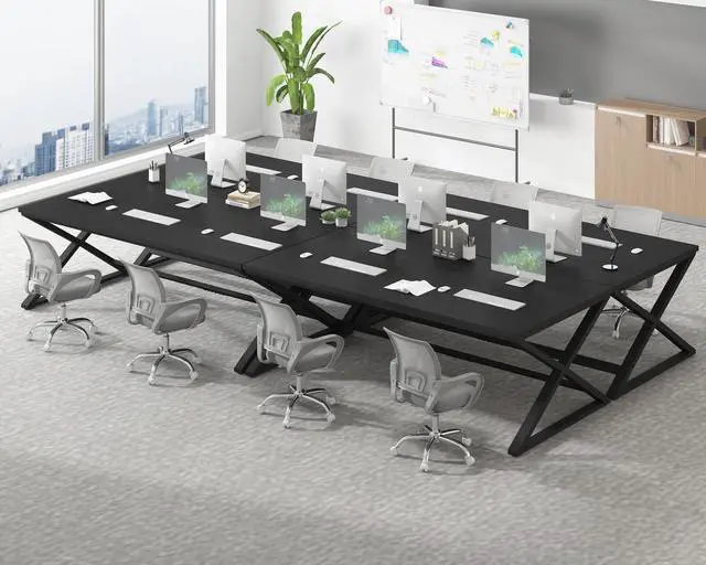 Alt view image 7 of 7 - Black Desk, Large Home Office Work Desk, 78.7 Long Computer Desks, Simple Wide Study Writing Desk, Wood Metal Double PC Executive Workstation Gaming Desk Computer Table for Bedroom, Black Oak