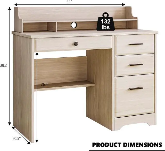 Alt view image 2 of 7 - Small Desk with Drawers, Computer Desk with File Cabinet & Monitor Stand for Home Office, Wood Writing Study Office Desks for Bedroom, Off White