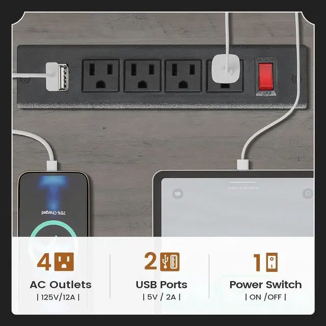 Alt view image 5 of 7 - SEDETA Executive Office Desk with 3 Drawers, Farmhouse 55" Computer Desk with Storage File Drawers & Power Outlet for Home Office, Grey