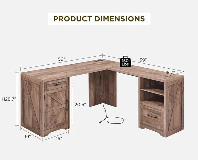 Alt view image 2 of 5 - Home Office Desk, Modern Farmhouse Computer Desk with File Cabinet Letter T4 F4 Legal, Study Writing Desk, 59 Inch, Warm Brown
