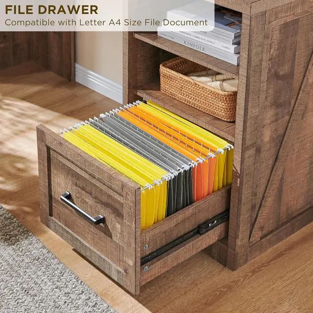 Alt view image 5 of 5 - Home Office Desk, Modern Farmhouse Computer Desk with File Cabinet Letter T4 F4 Legal, Study Writing Desk, 59 Inch, Warm Brown