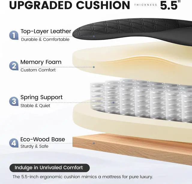 Alt view image 5 of 7 - Office Desk Chair, Big and Tall Leather Gaming Chair with Footrest, Wide Ergonomic Comfy Executive High-Back Reclining Computer Chairs, Swivel Rolling Wheels and Padded Lumbar Support, Black