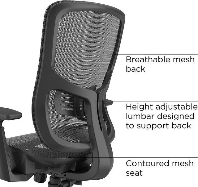 Alt view image 2 of 7 - Kroy Ergonomic Office Desk Chair, Breathable Mesh Swivel Seat & Back, Adjustable Height, Lumbar Support, Black