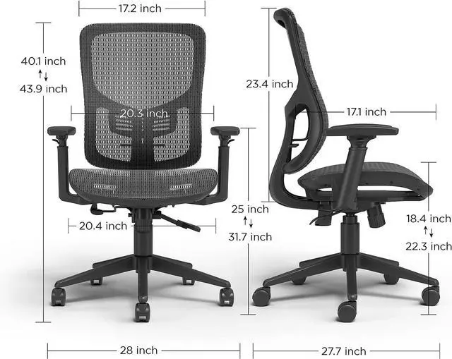 Alt view image 5 of 7 - Kroy Ergonomic Office Desk Chair, Breathable Mesh Swivel Seat & Back, Adjustable Height, Lumbar Support, Black