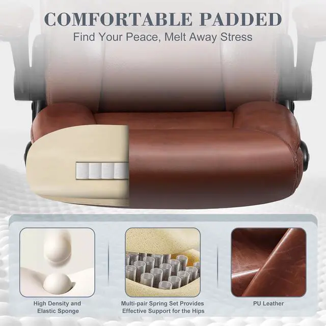 Alt view image 7 of 7 - Leather Office Chair, Small PU Ergonomic Desk Chairs, Comfy Computer Chair with Wheels and Flip-up Armrests, Adjustable Height Mid Back Executive Office Chairs for Short People - Brown