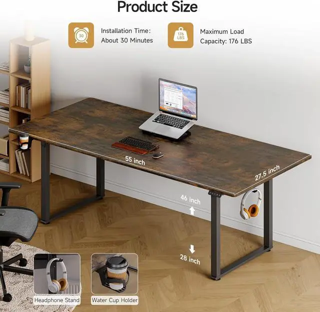 Alt view image 2 of 7 - Standing Desk, 71x32 Inches Rectangle Stand Up Desk with 4 Legs, Dual Motor and Memory Controller, Adjustable Height from 28-46 Inches for Home and Computer Workstation, Rustic Brown