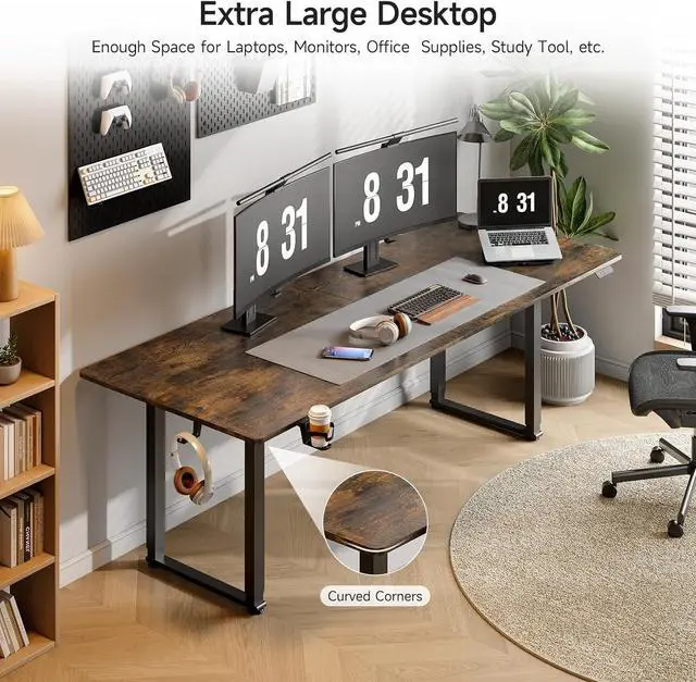 Alt view image 3 of 7 - Standing Desk, 71x32 Inches Rectangle Stand Up Desk with 4 Legs, Dual Motor and Memory Controller, Adjustable Height from 28-46 Inches for Home and Computer Workstation, Rustic Brown