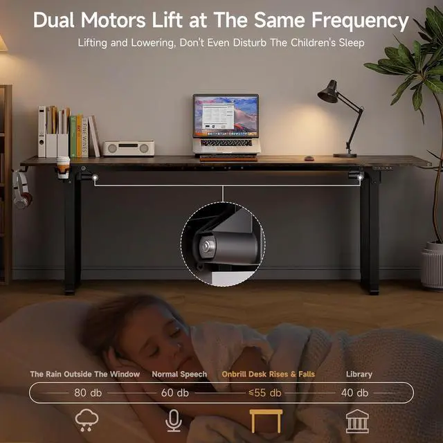 Alt view image 4 of 7 - Standing Desk, 71x32 Inches Rectangle Stand Up Desk with 4 Legs, Dual Motor and Memory Controller, Adjustable Height from 28-46 Inches for Home and Computer Workstation, Rustic Brown