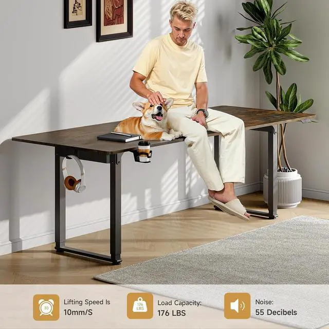 Alt view image 5 of 7 - Standing Desk, 71x32 Inches Rectangle Stand Up Desk with 4 Legs, Dual Motor and Memory Controller, Adjustable Height from 28-46 Inches for Home and Computer Workstation, Rustic Brown