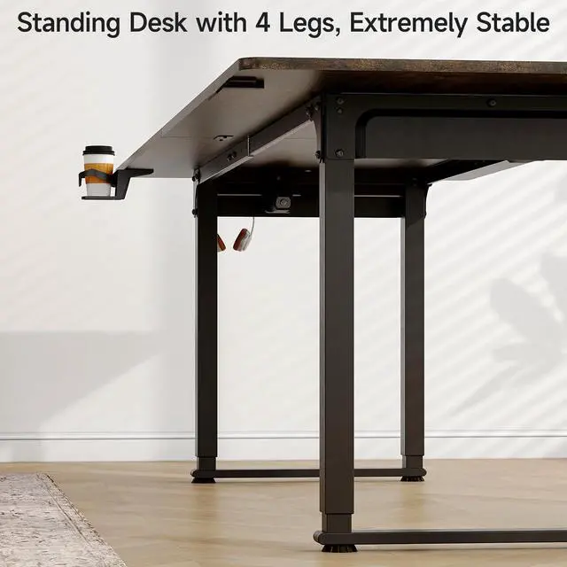 Alt view image 7 of 7 - Standing Desk, 71x32 Inches Rectangle Stand Up Desk with 4 Legs, Dual Motor and Memory Controller, Adjustable Height from 28-46 Inches for Home and Computer Workstation, Rustic Brown