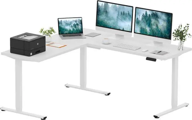 Main image of L Shaped Standing Desk Adjustable Height, Electric Corner Standing Desk, 71 x 63 inch Sit Stand Computer Table with Splice Board, White