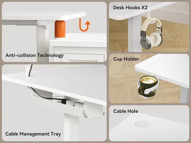 Alt view image 7 of 7 - 75x61 Inches Reversible L Shaped Standing Desk Height Adjustable with Cup Holder, Electric Corner Computer Workstation for Home Office, Ergonomic Sit Stand up Gaming Desk, White