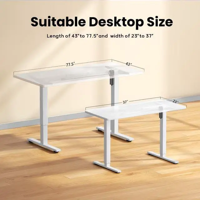Alt view image 3 of 7 - Standing Desk Frame for 37 to 77.5 Desktop, Electric Height Adjustable Desk Legs, 176 lbs Motorized Desk Legs Workstation Frame with Memory Presets, White Frame Only