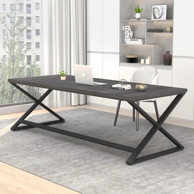 Main image of 70 Inch Large Desk, Long Computer Desk for Writing Study, Industrial Home Office Work Executive Desk for Bedroom, Wood Metal Pc Gaming Workstation Computer Table for 2 Monitors, Dark Gray Oak