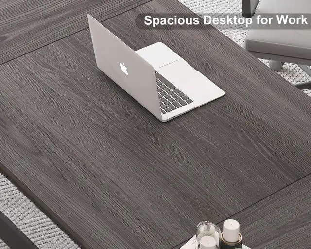 Alt view image 4 of 7 - 70 Inch Large Desk, Long Computer Desk for Writing Study, Industrial Home Office Work Executive Desk for Bedroom, Wood Metal Pc Gaming Workstation Computer Table for 2 Monitors, Dark Gray Oak